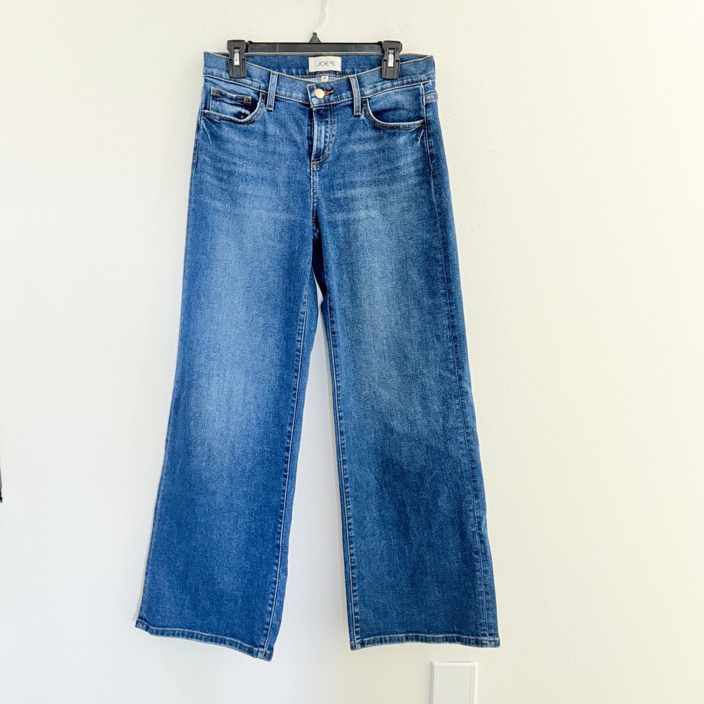 Joe's Low Rise Wide Leg Lou Lou Jeans Dark Medium Wash Denim in Amore 29 - Picture 5 of 8